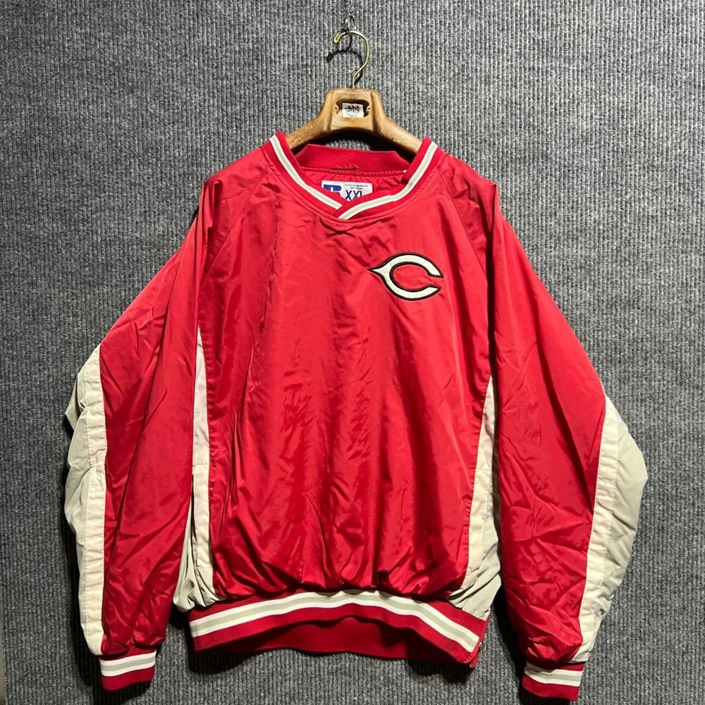 Vintage Russell Athletic Windbreaker Mens XXL Red Cincinnati Reds MLB Pullover